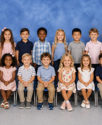 A class photo with a teacher and her students